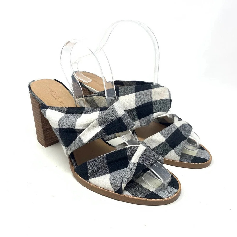 Madewell Alexandria Buffalo Plaid Mule Sandals in Black & White Size US 9
